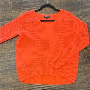 Topshop Orange Crew Neck Sweater with Ribbed Knit size2